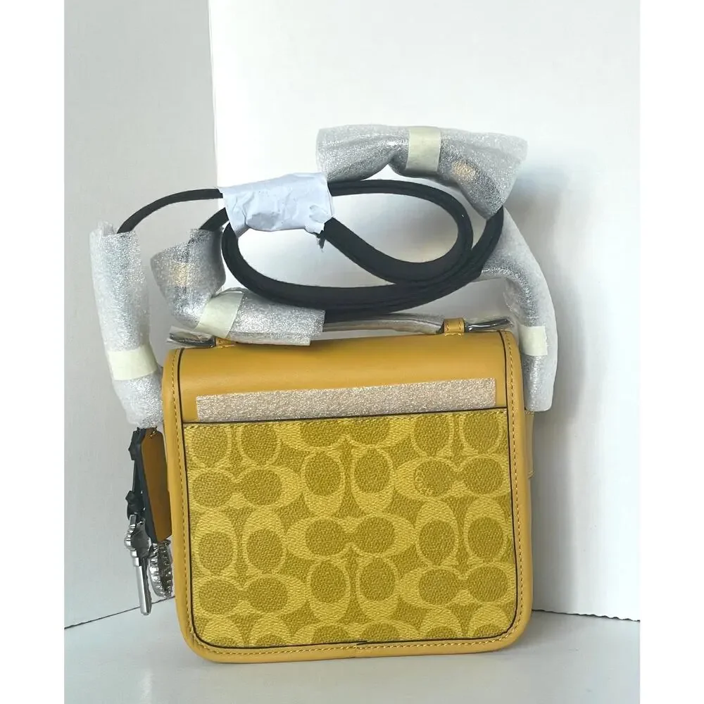 Coach Racer Crossbody Bag Canary Yellow Signature Canvas Charms CEB25